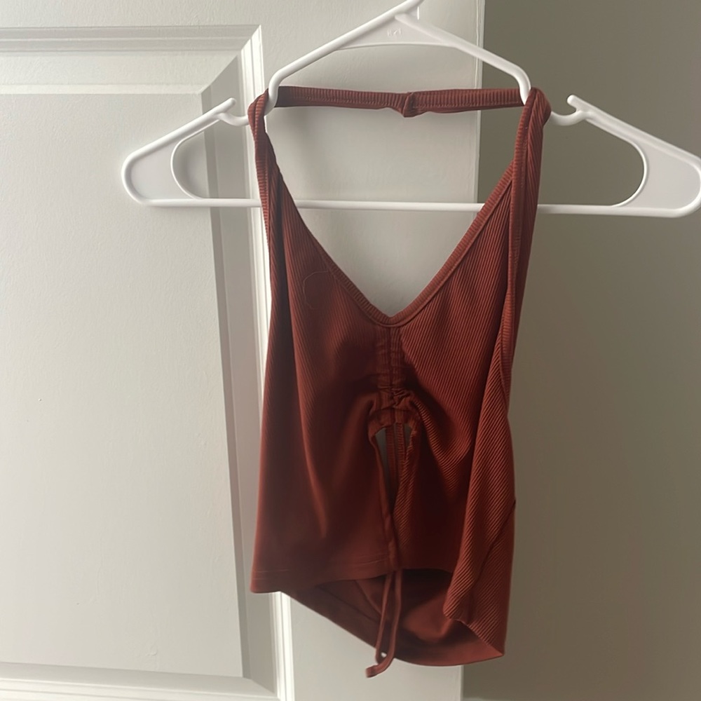 Shein halter top maroon tie front crop top